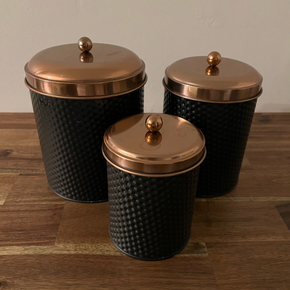 Kitchen canister set, copper and black